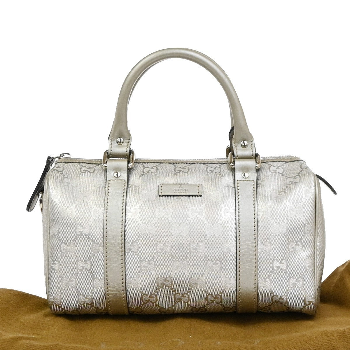 GUCCI Logo Imprime GG Pattern Hand Tote Bag PVC Leather Silver Italy SHW 89KC688