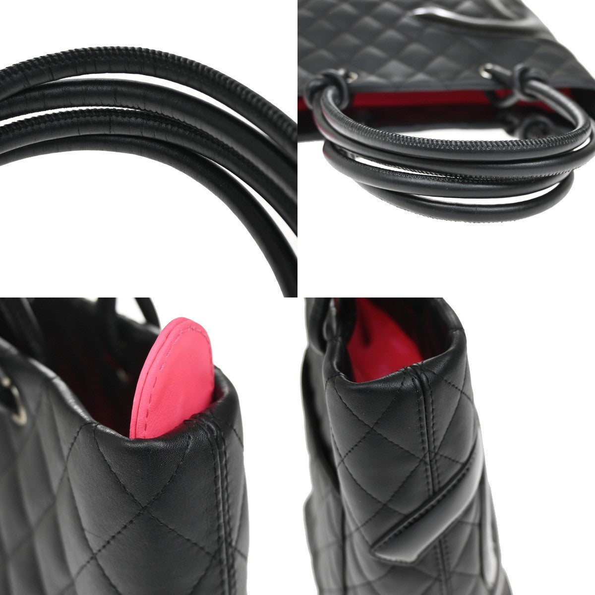 CHANEL CC Logo Medium Shoulder Tote Bag Leather Black Pink SHW Italy 304RL570