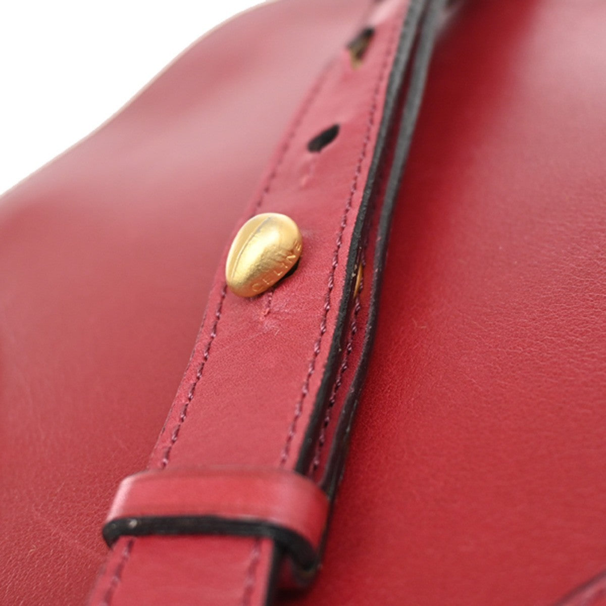 CELINE PARIS Logo Circle Studs Shoulder Bag Leather Red Gold Italy 62KP173
