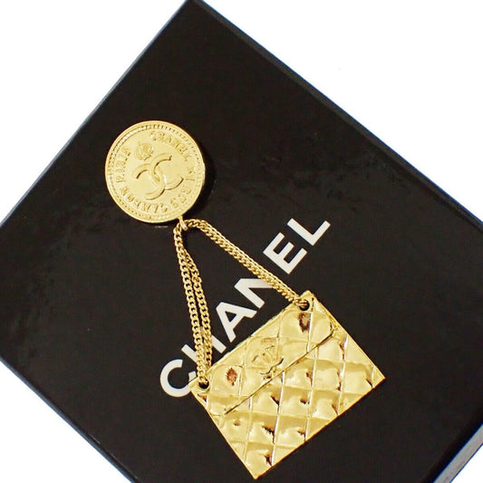CHANEL CC Logo Matelasse Round Pin Brooch 95P GHW Accessory Vintage 70SH107