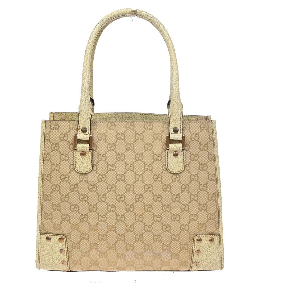 GUCCI Logo GG Pattern Shoulder Tote Bag Canvas Leather Brown Beige 87ZA287