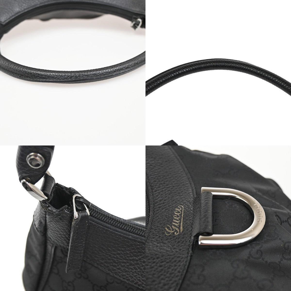 GUCCI Logo Abbey D-Ring GG Pattern Shoulder Bag Canvas Leather Black SHW 12ZA155