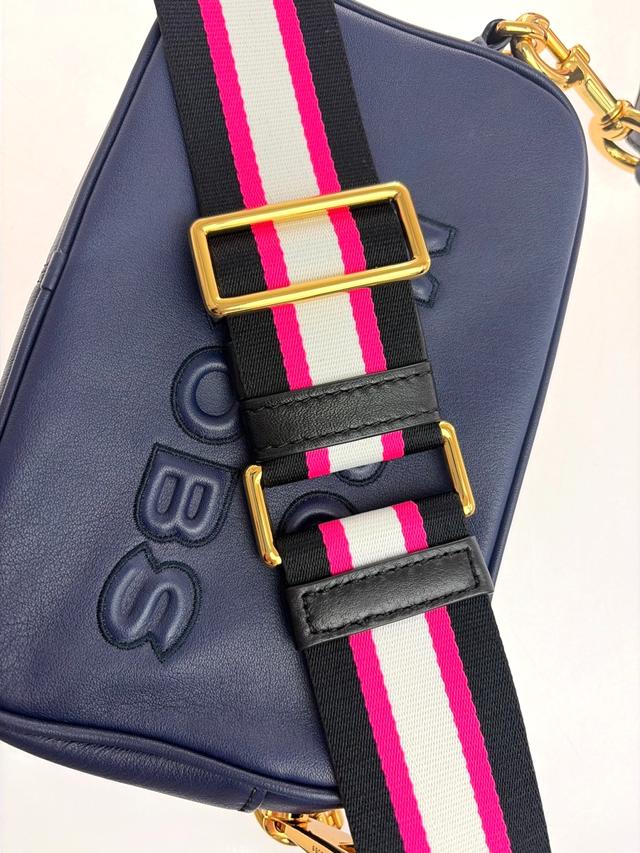 MARC JACOBS Logo The Flash Crossbody Mini Shoulder Bag Leather Blue GHW 61YH854