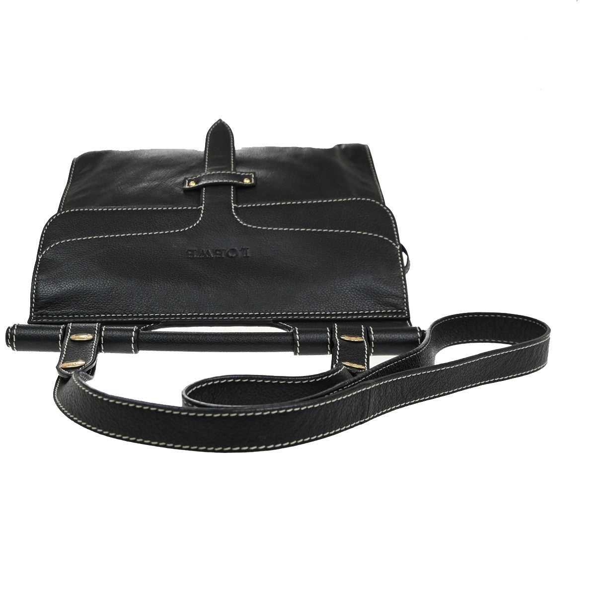 LOEWE Logo 2way Crossbody Shoulder Hand Bag Leather Black GHW 77MA633