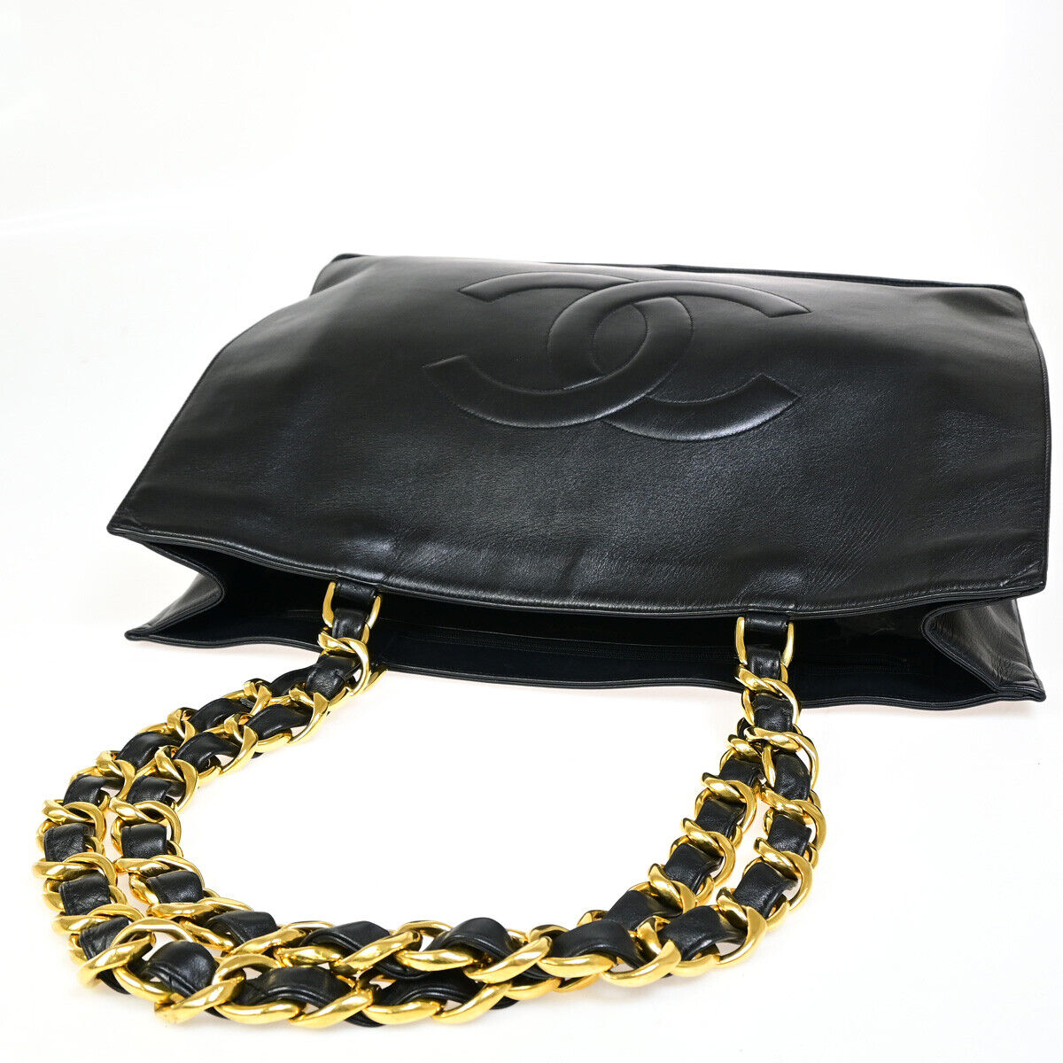CHANEL CC Logo Chain Shoulder Tote Bag Leather BK GHW France Vintage 367RJ882
