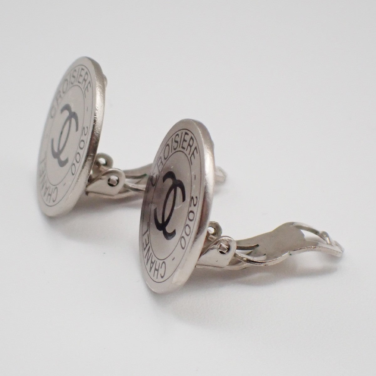 CHANEL CC  Logo Round Button Earrings 00C Clip-On SHW France 65RL813