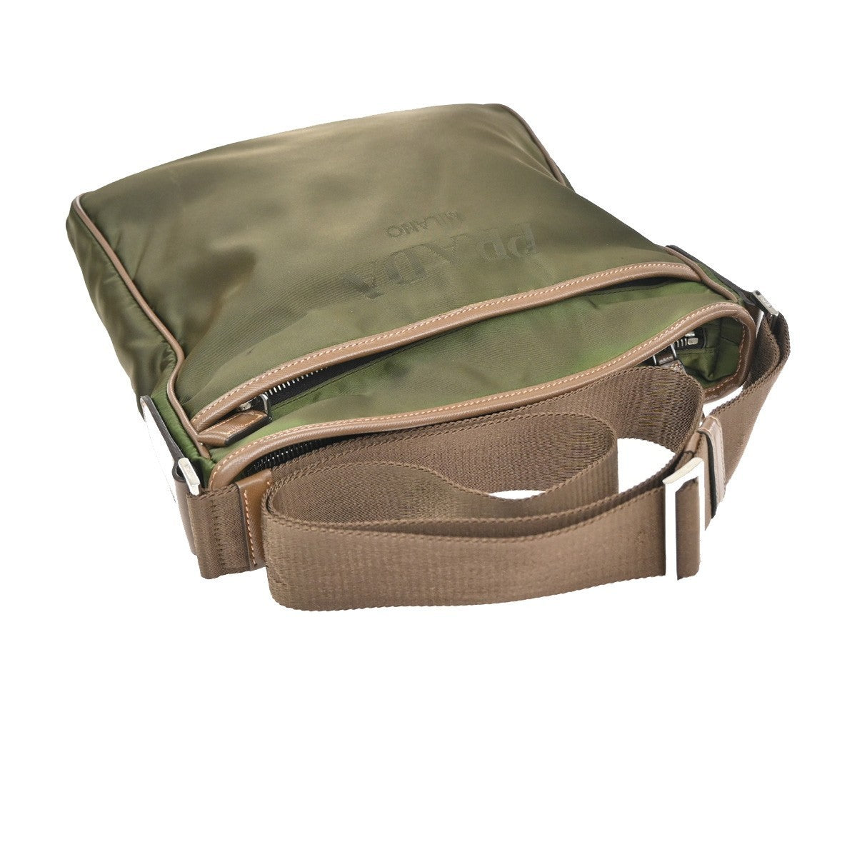 PRADA MILANO Tessuto Messenger Shoulder Bag Nylon Leather Italy Khaki 61EG402