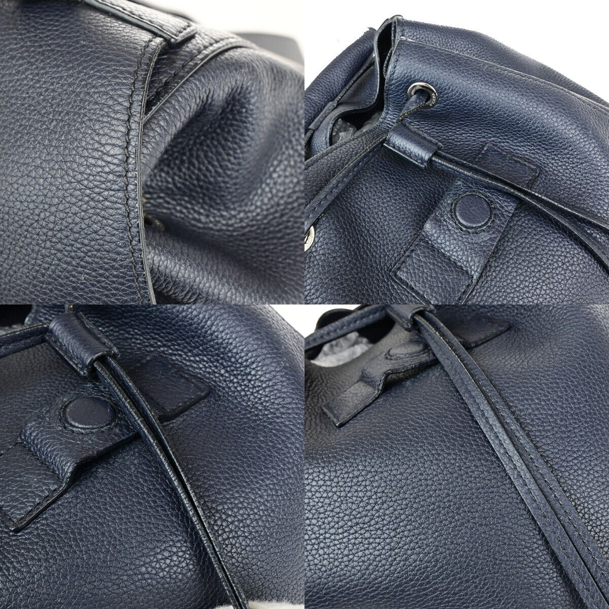 PRADA Logo Backpack Bag Leather Navy Blue Baltico Silver Italy 667RK115