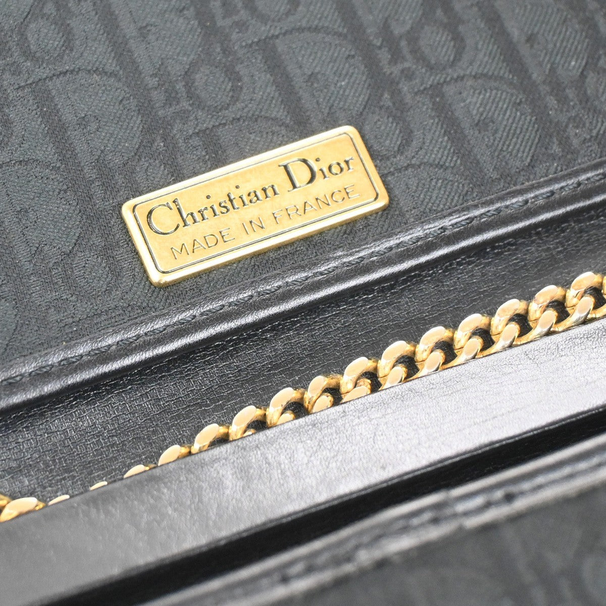 CHRISTIAN DIOR Trotter Pattern 2way Clutch Hand Bag Canvas Leather Black 38KC787