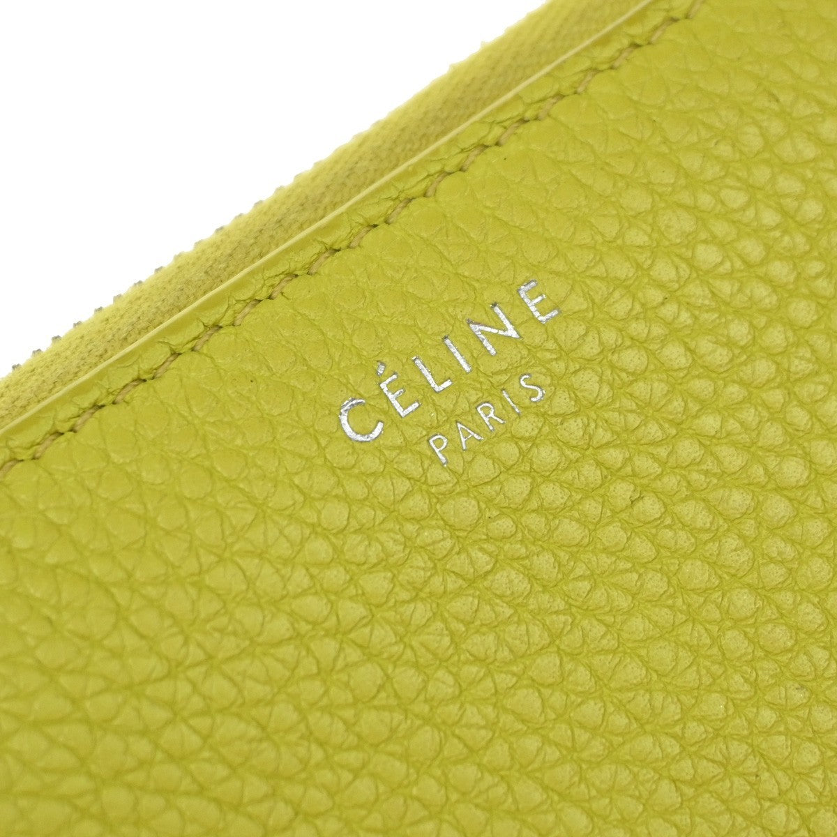 CELINE Logo Zip Around Long Wallet Purse Leather Yellow SHW Italy 66YH956