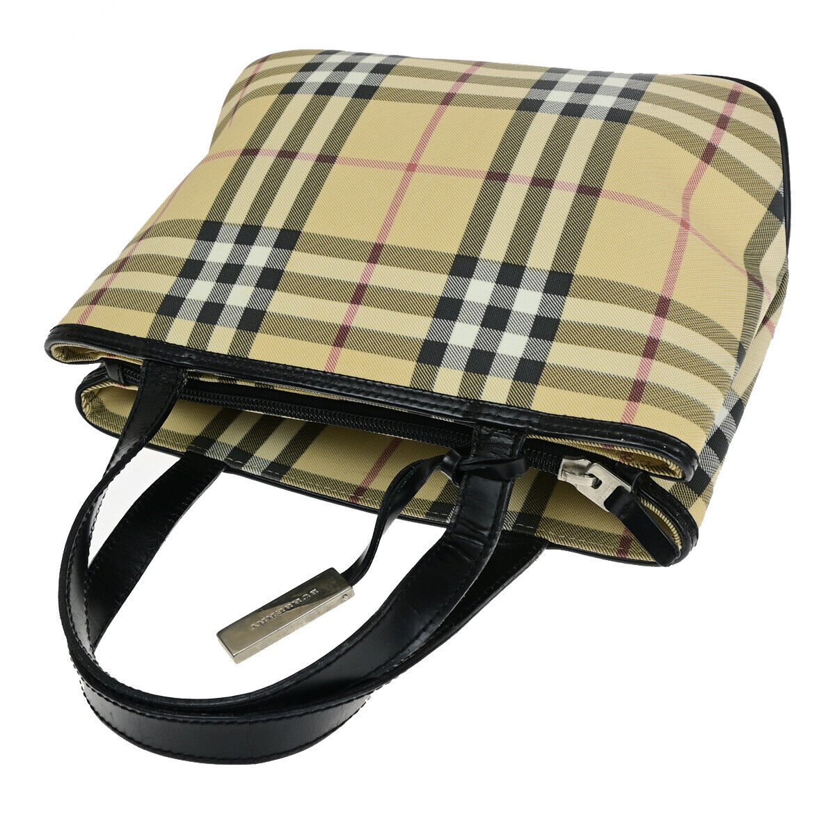BURBERRY Logo Hand Shoulder Bag Nova Check Leather Black Beige SHW Italy 69SJ215