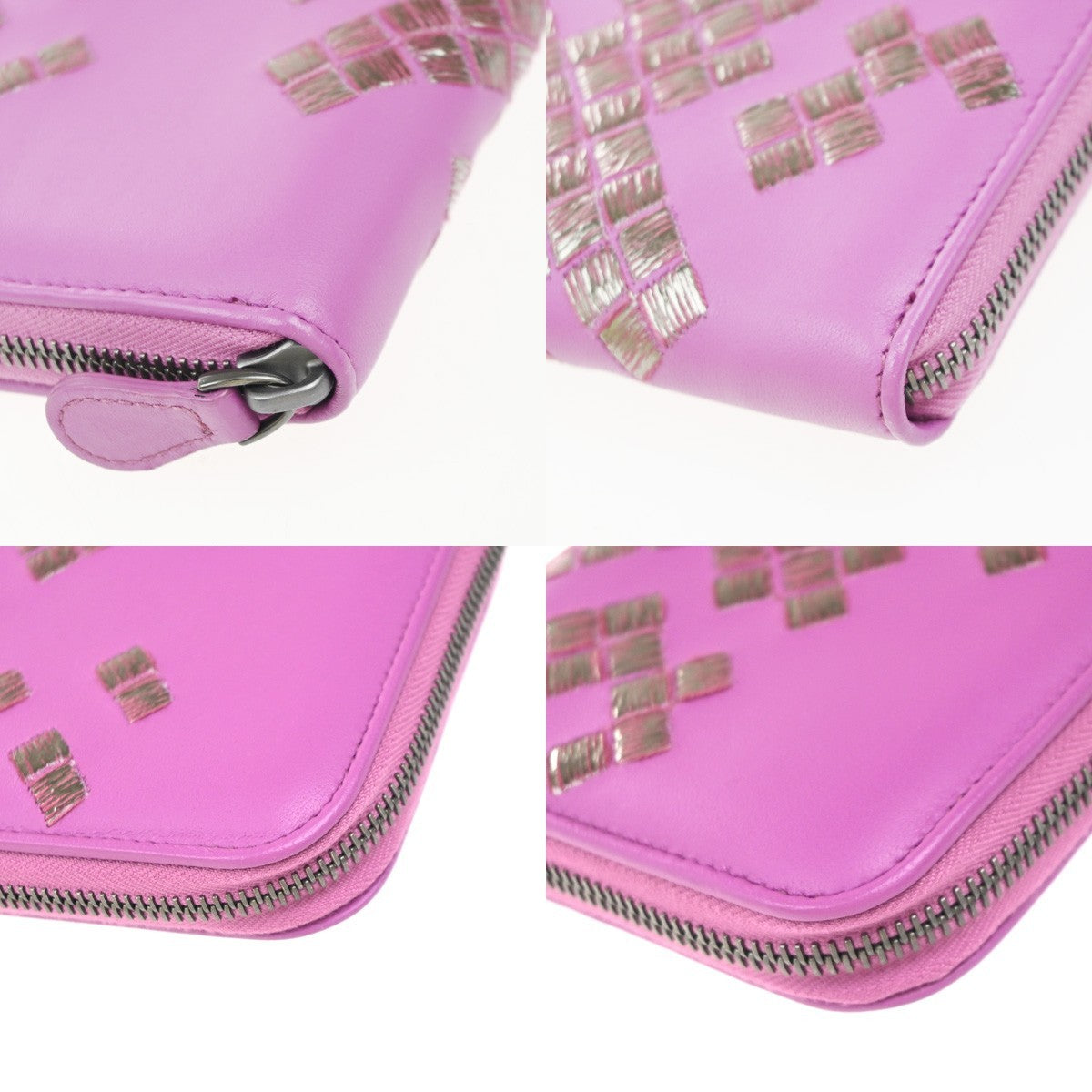 BOTTEGA VENETA Logo Intrecciato Zip Around Long Wallet Leather Purple 34RP100