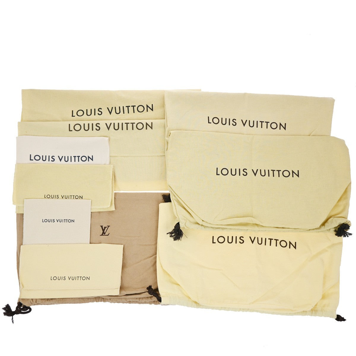 LOUIS VUITTON Logo 10 Set Dust Bag Drawstring Canvas Cotton Beige Brown 09KC415