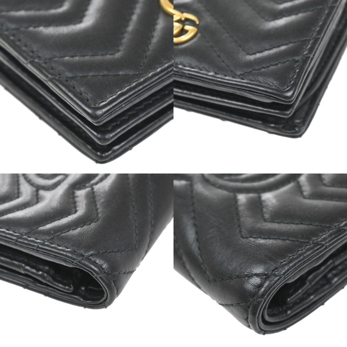 GUCCI Logo GG Marmont Bifold Compact Wallet Leather Black GHW Italy 36MA575