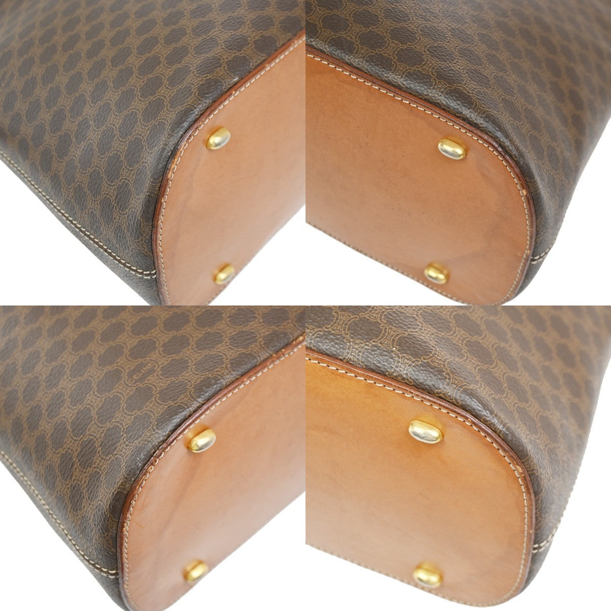 CELINE Logo Macadam Pattern Hand Bag PVC Leather Brown GHW Italy 69ZA264