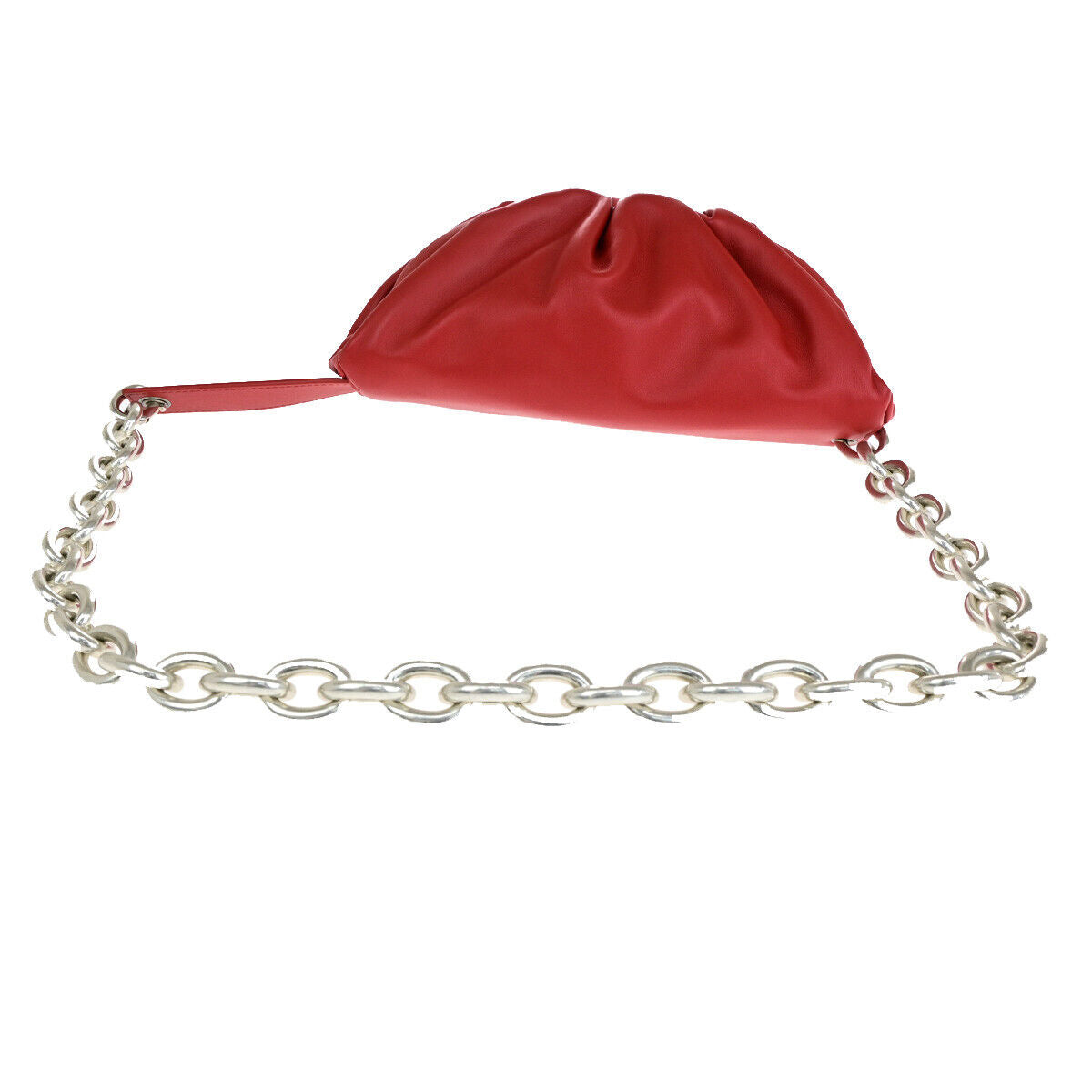 BOTTEGA VENETA The Chain Pouch Shoulder Body Bag Leather Red Silver 609RF159