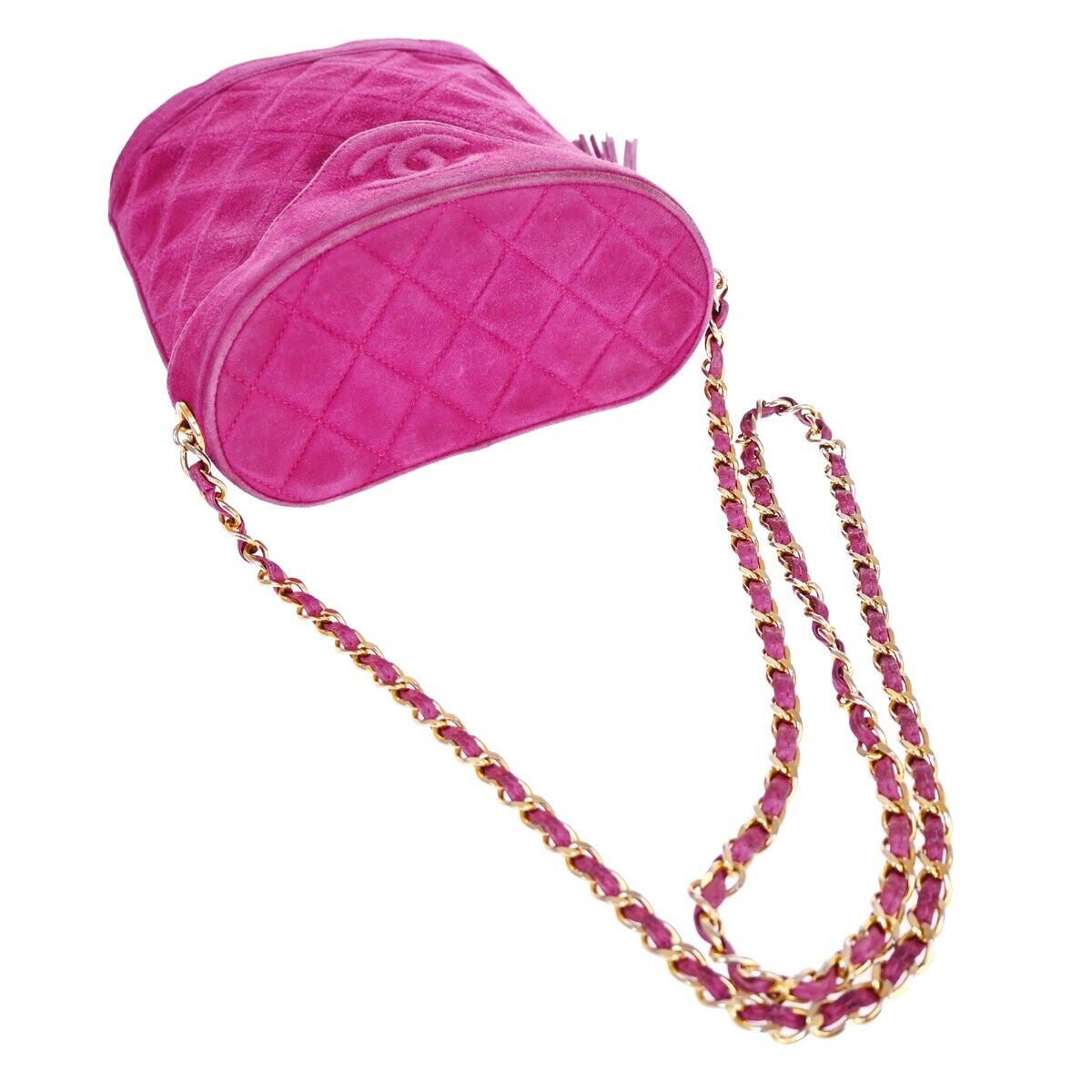 CHANEL CC Logo Fringe Shoulder Vanity Bag Suede Leather Purple Vintage 638HB349