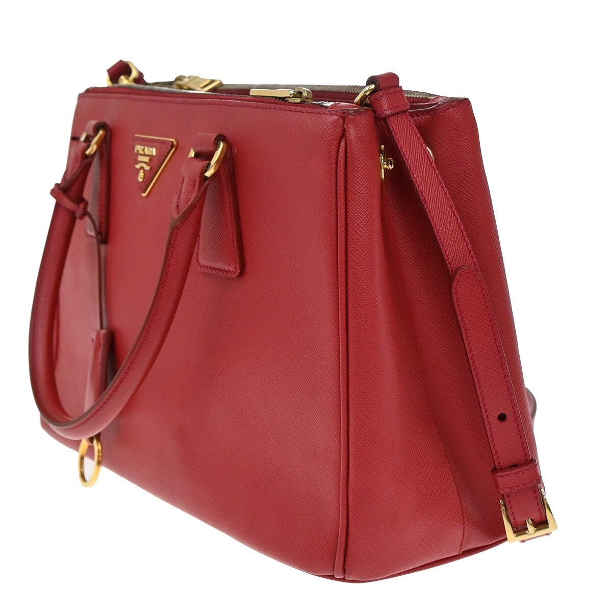 PRADA Logo Saffiano 2Way Shoulder Hand Bag Leather Red GHW 95RF247