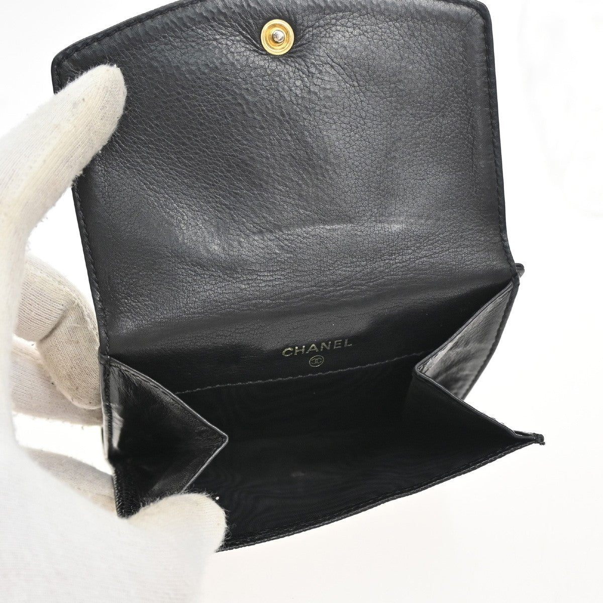 CHANEL CC Bifold Compact Wallet Grained Calfskin Leather Black Vintage 04KB916