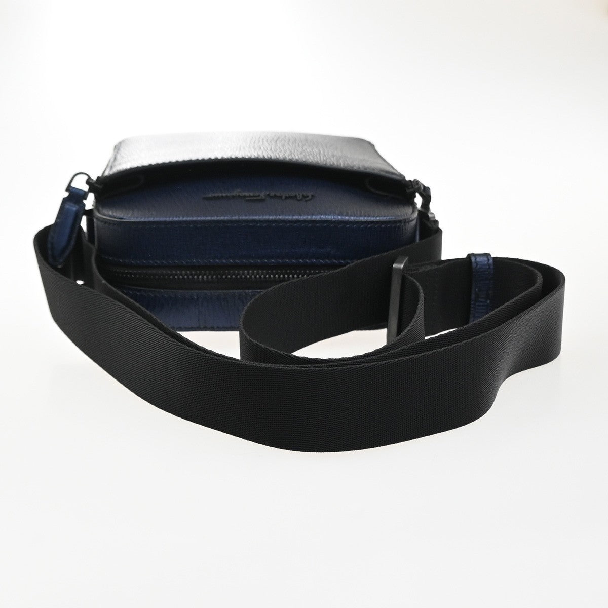 SALVATORE FERRAGAMO Logo Crossbody Shoulder Bag Leather Navy Blue Italy 38YJ125