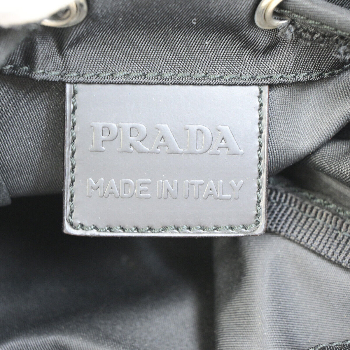 PRADA Logo Tessuto Drawstring Pouch Nylon Leather Black SHW Italy 61YF613