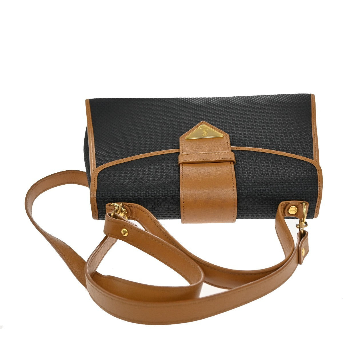 YVES SAINT LAURENT YSL Logo 2Way Hand Bag PVC Leather Black Brown 80YH823