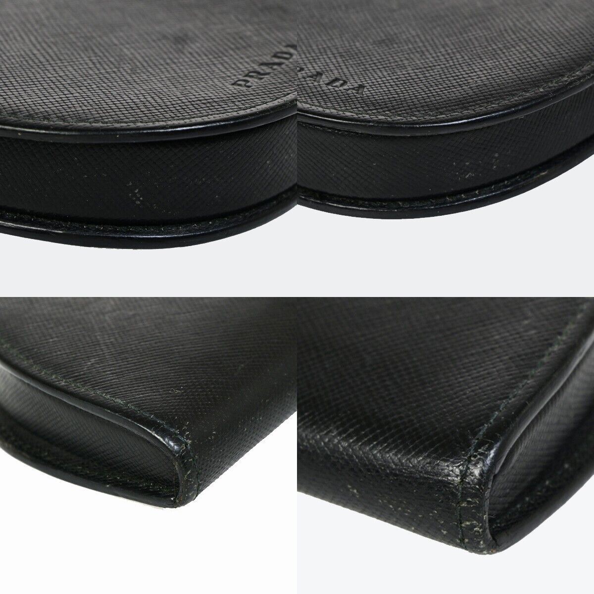 PRADA Logo Bifold Coin Case Wallet Saffiano Leather Black Italy 01EB844
