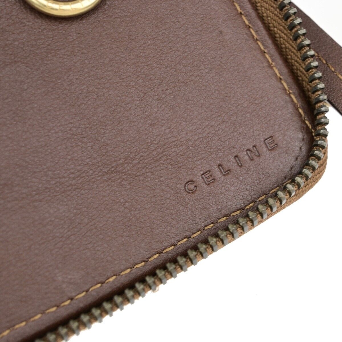 CELINE Logo Macadam Pattern Shoulder Mini,Wallet Denim Leather Blue GHW 36SJ350