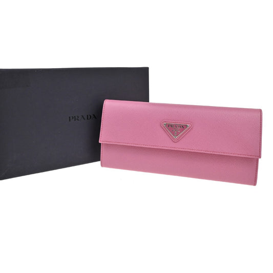 PRADA Logo Saffiano Long Bifold Wallet Purse Leather Pink SHW 34RL154