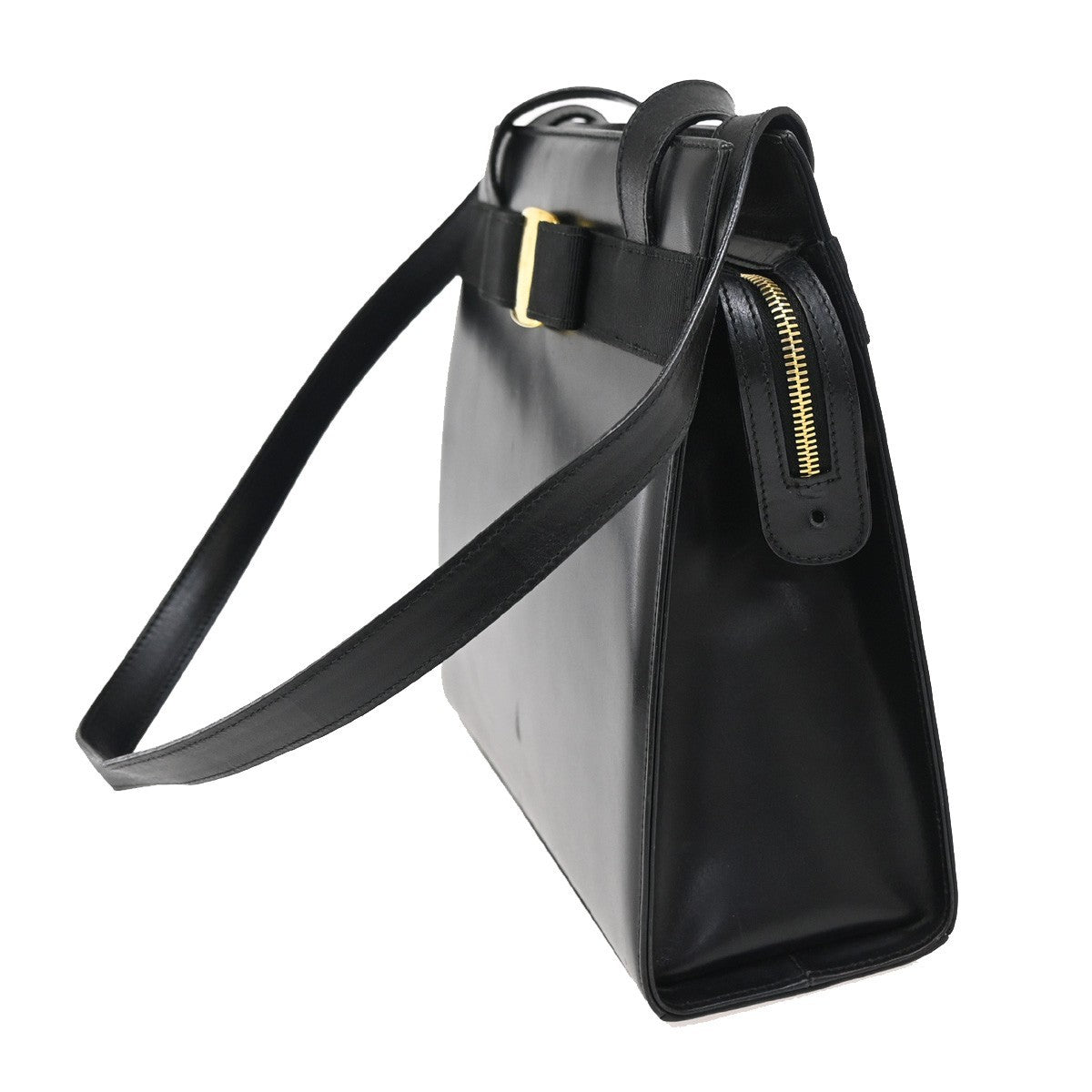 SALVATORE FERRAGAMO Logo Vara Shoulder Bag Canvas Leather Black Italy 65EF878