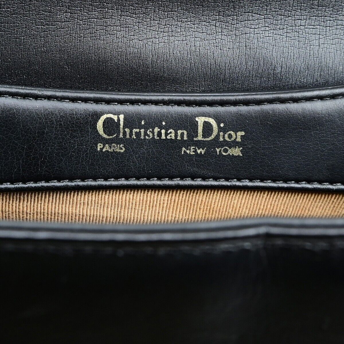 CHRISTIAN DIOR Logo Shoulder Bag Leather Black GHW 33ED426