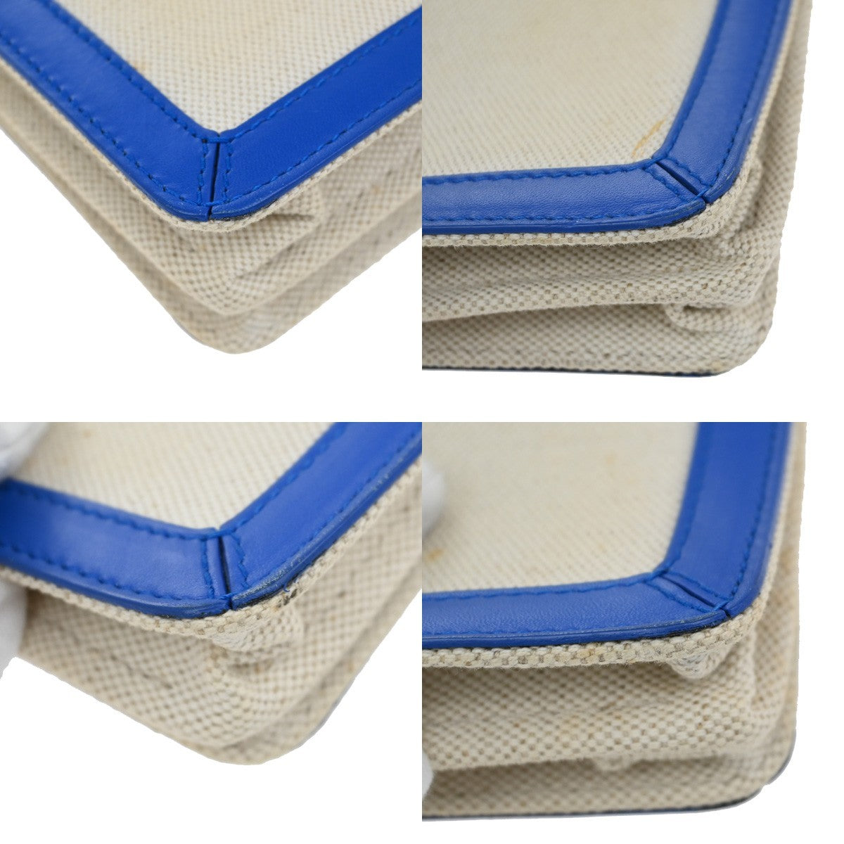 BALENCIAGA Logo 2Way Shoulder Clutch Bag Canvas Leather Beige Blue 62FB962