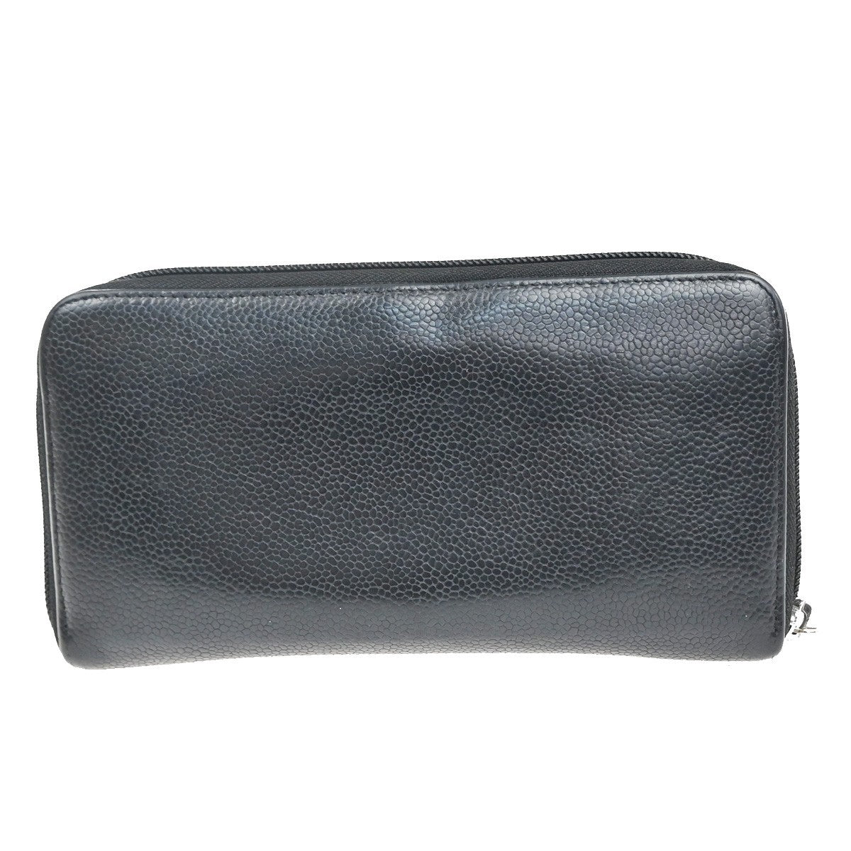 CHANEL CC Zip Around Long Wallet Grained Calfskin Leather Black Spain 87RQ036