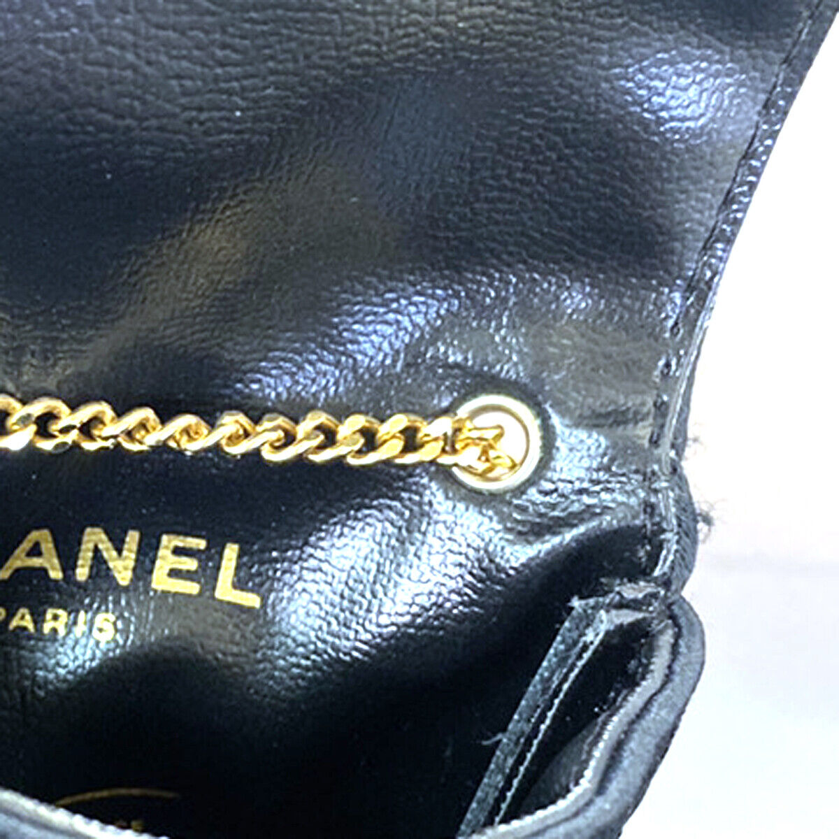 CHANEL CC Logo Micro Matelasse Shoulder Bag Pouch Canvas Leather Black 88RK080