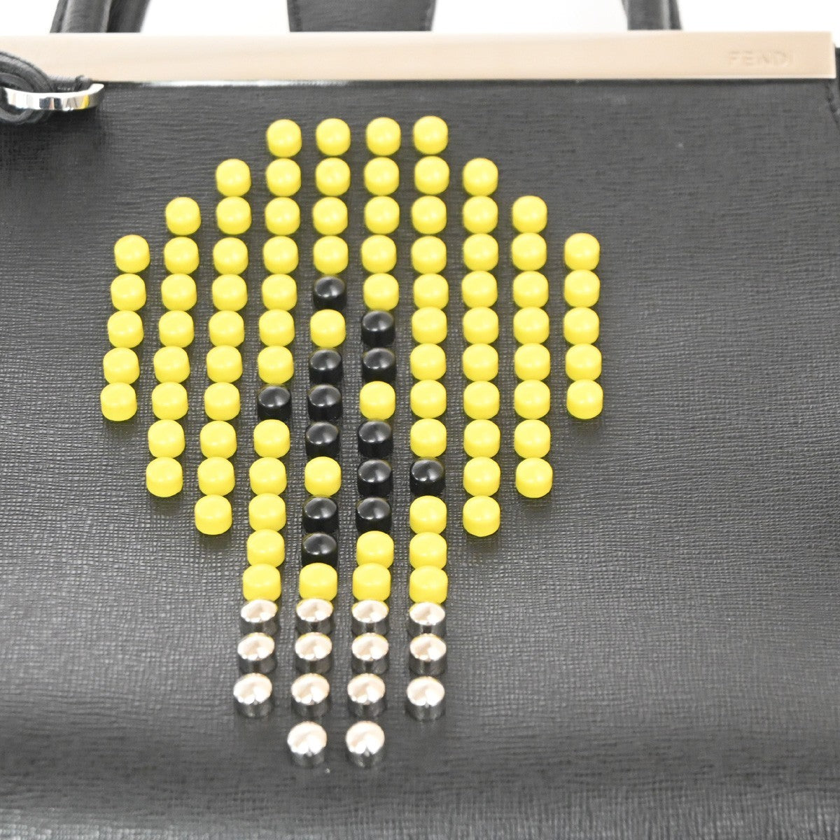 Fendi 2Jours Studded Light Bulb 2Way Shoulder Hand Bag Black Yellow SHW 12PA022