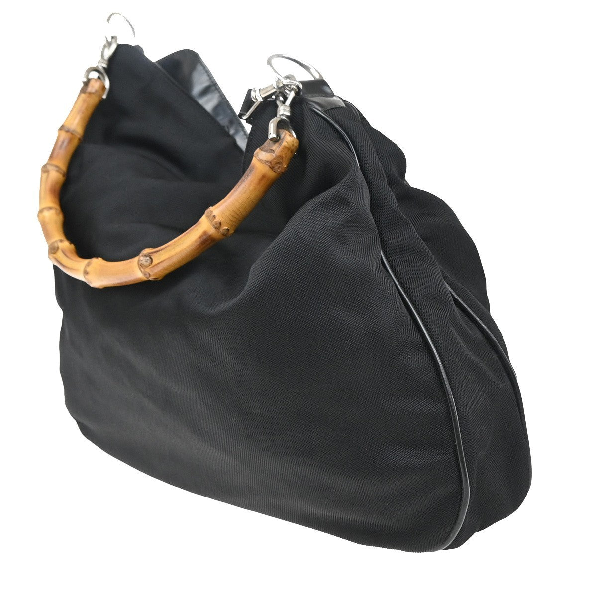 GUCCI Logo 2Way Bamboo Shoulder Hand Bag Nylon Leather Black Italy 01EF791