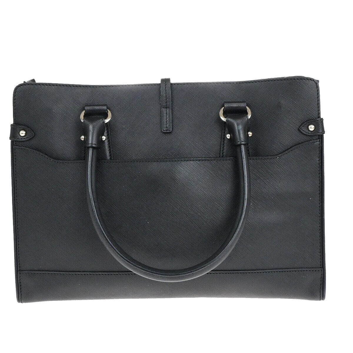 SALVATORE FERRAGAMO Gancini Hand Bag Leather Black Silver Made in Italy 61KA499