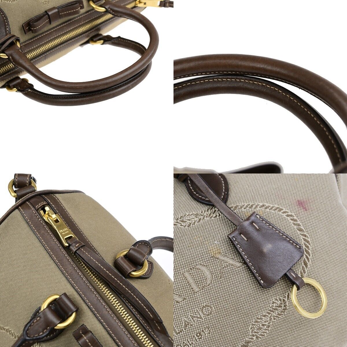 PRADA MILANO Logo Jacquard 2Way Shoulder Hand Bag Canvas Leather Brown 31EB710