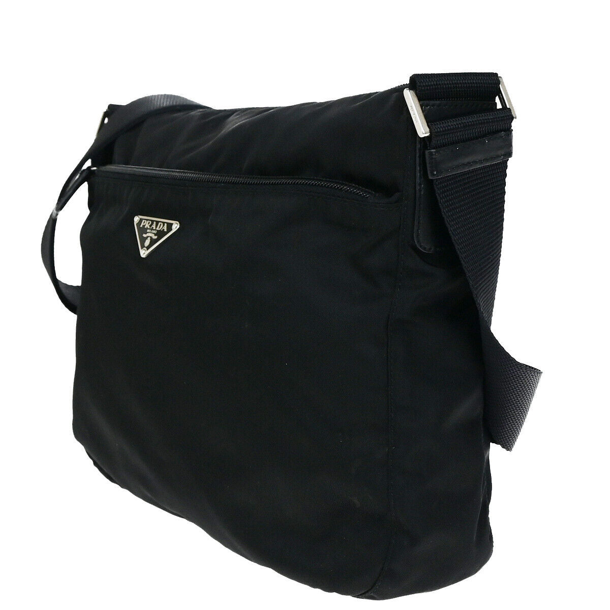 PRADA Logo Tessuto Crossbody Shoulder Bag Nylon Leather Black SHW Italy 91YG555
