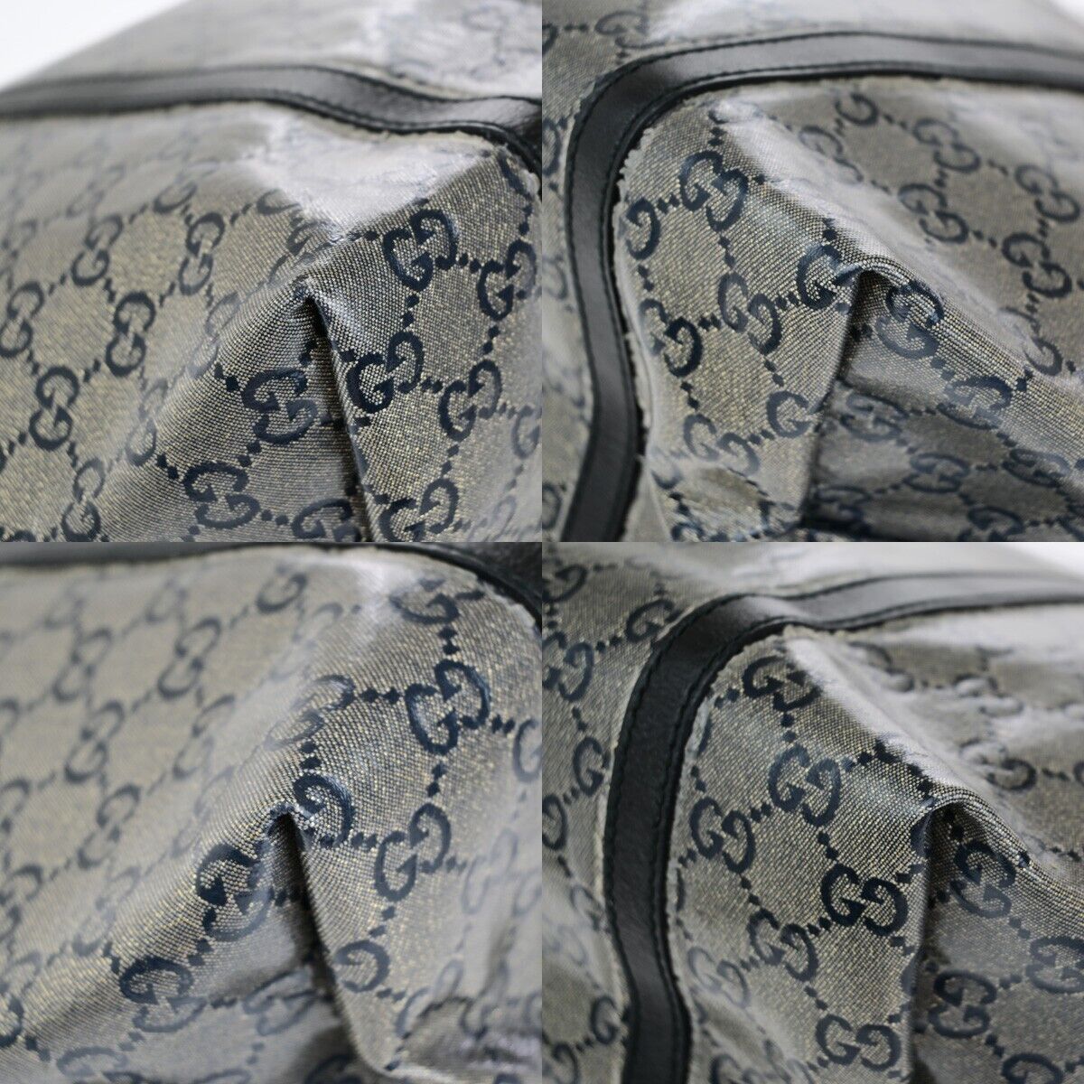 GUCCI GG Pattern Crystal Shoulder Bag Coating Canvas Leather Black 82EC973