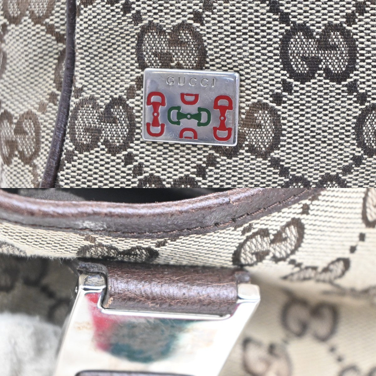 GUCCI Logo Sherry GG Pattern Shoulder Hand Bag Canvas Leather BE Italy 87KC450