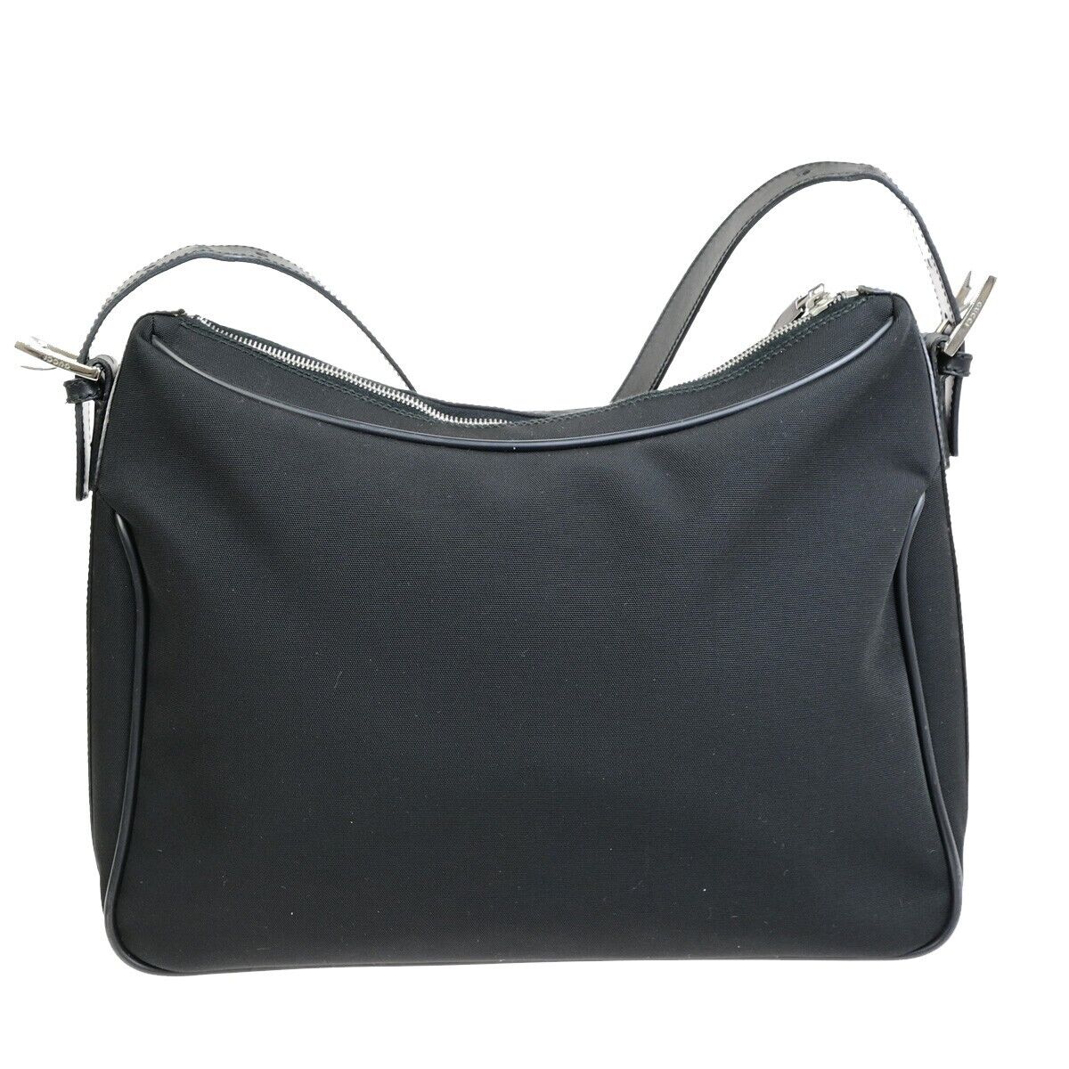 GUCCI Logo Double Pockets Shoulder Bag Nylon Leather Black SHW Italy 31FB352