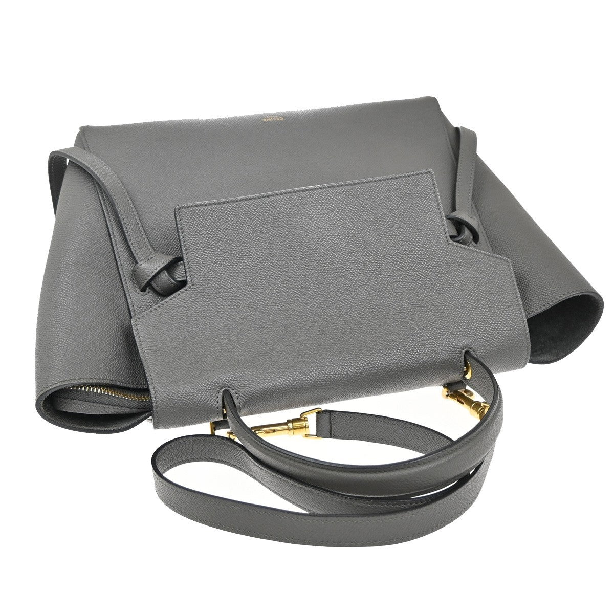 CELINE Logo Belt Bag Mini 2Way Shoulder Hand Bag Leather Gray GHW Italy 58RF719