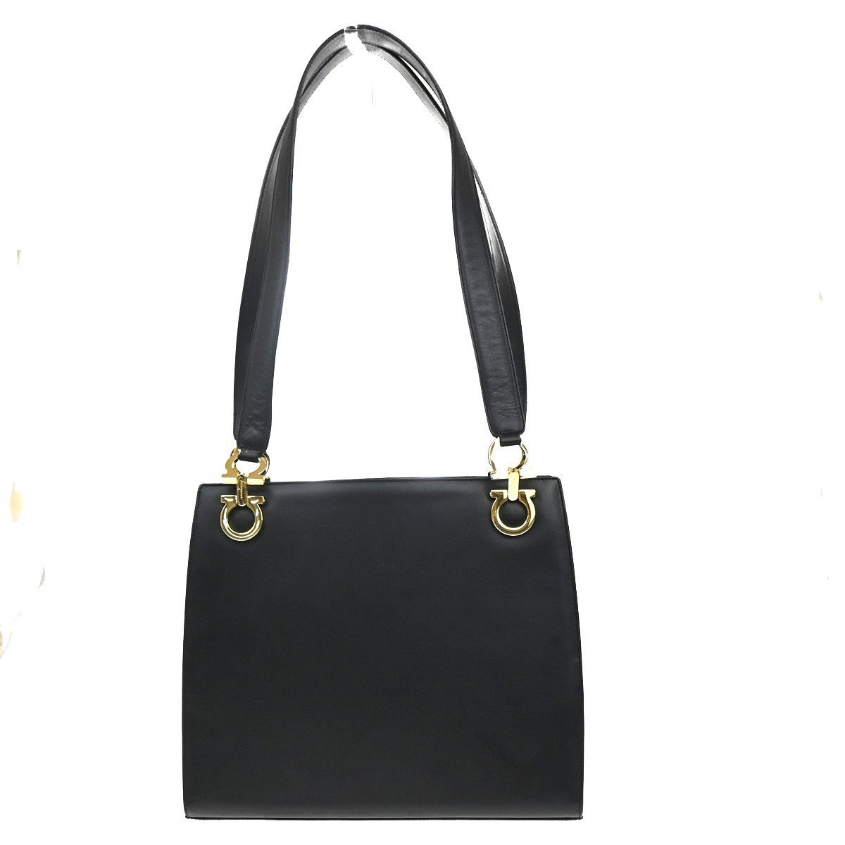 SALVATORE FERRAGAMO Logo Gancini Shoulder Hand Bag Leather GHW Black 30MA179