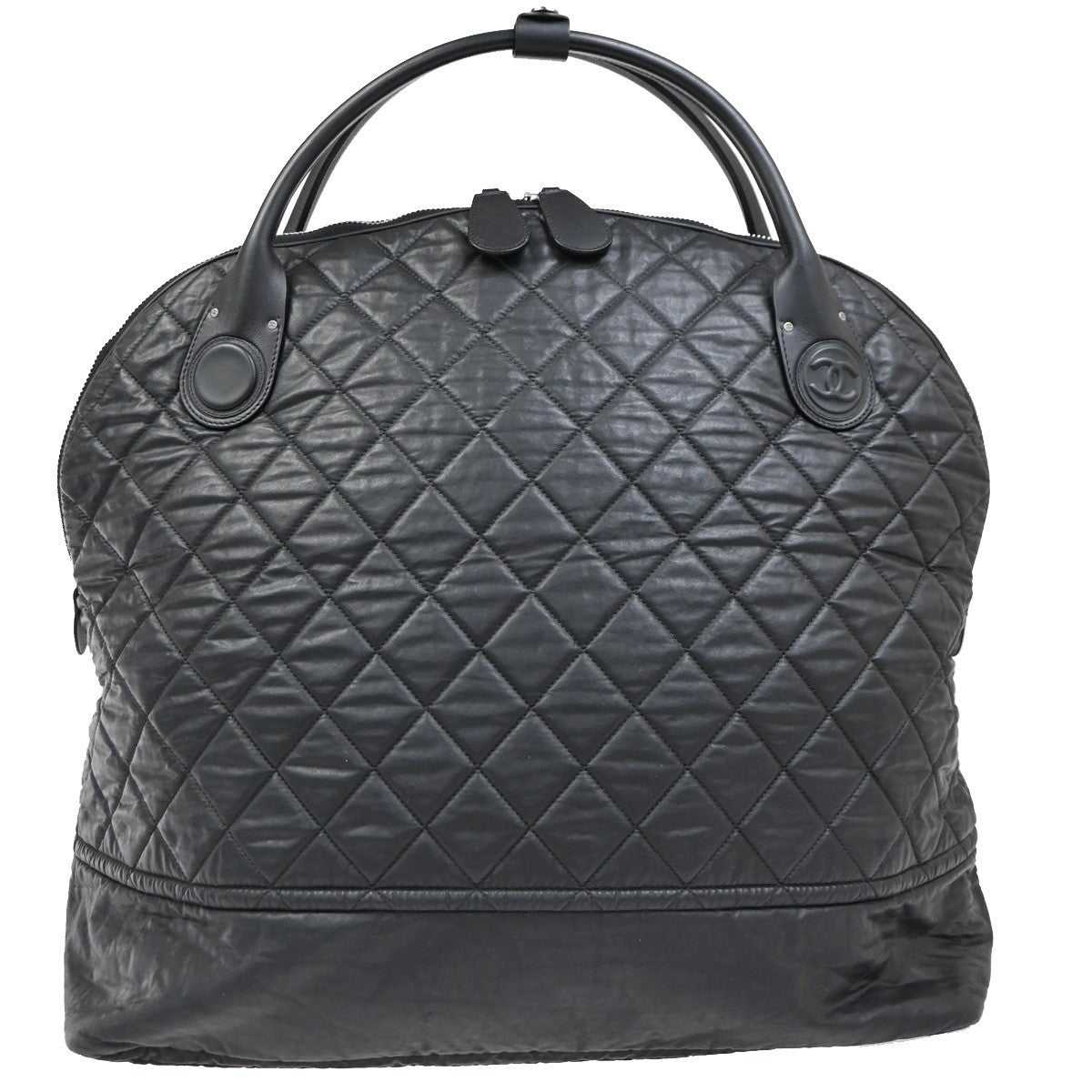 CHANEL CC Logo Coco Cocoon Travel Hand Bag Nylon Leather Black Italy 44RP154