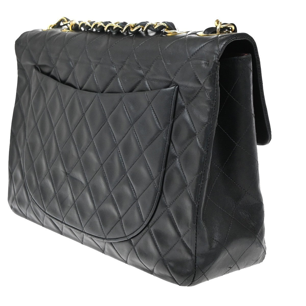 CHANEL Maxi Jumbo Matelasse 34 Chain Shoulder Bag Leather Black Vintage 809RF950