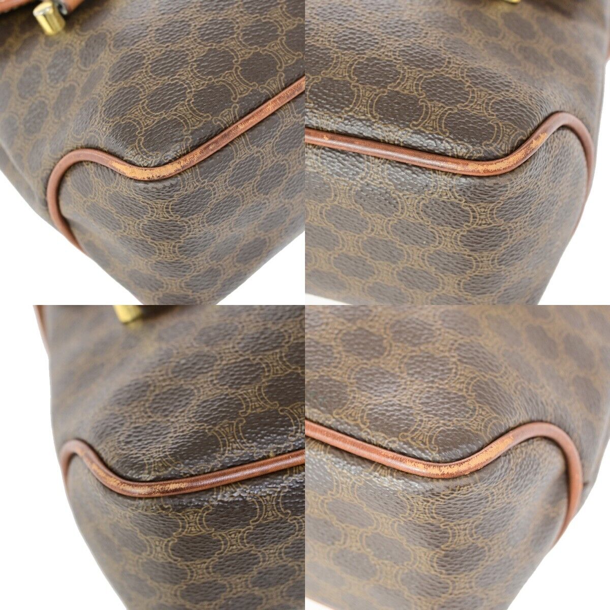 CELINE Logo Macadam Pattern Shoulder Bag PVC Leather Brown Italy Gold 60FB174