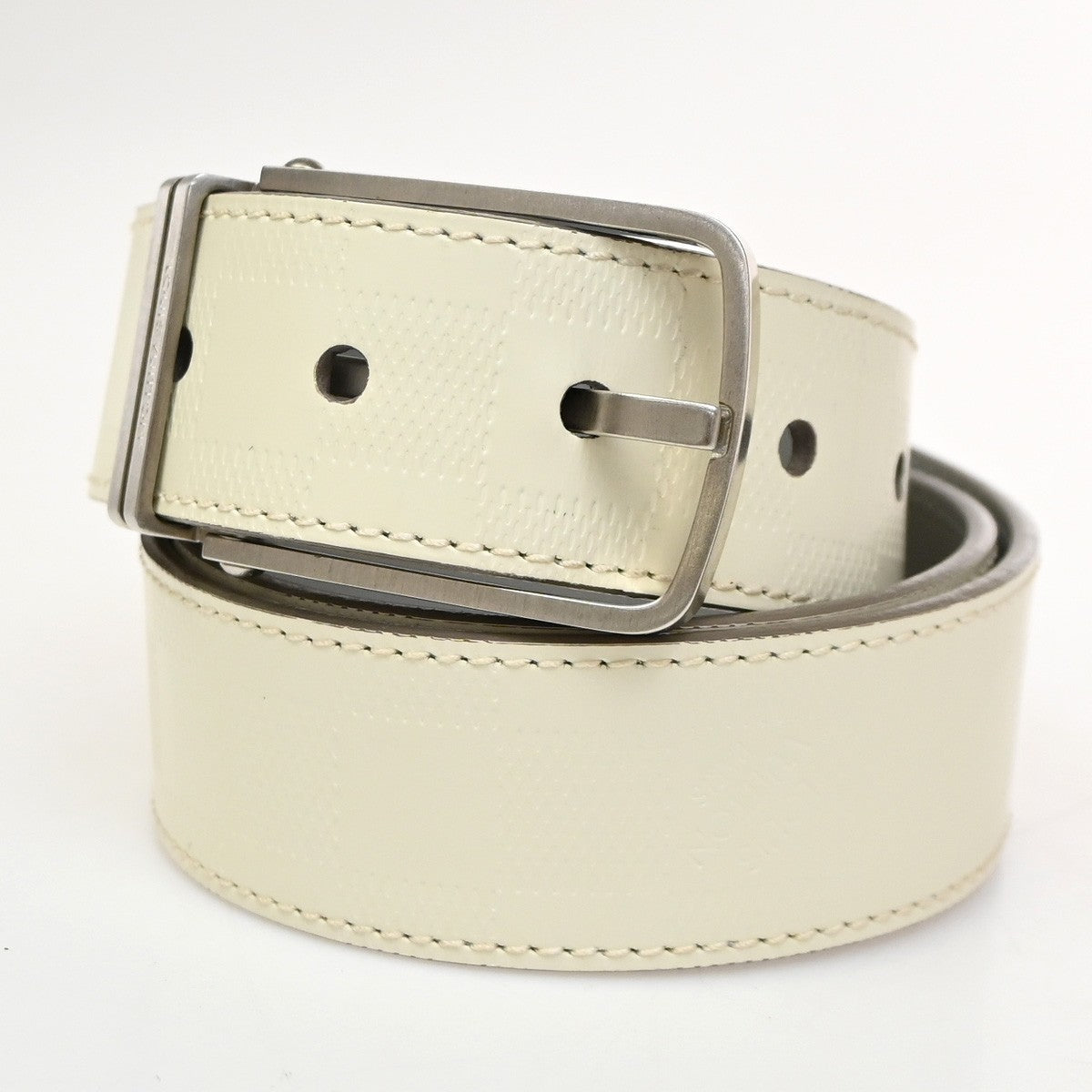 LOUIS VUITTON LV Logo Belt 90/36 Damier Infini leather White M6873 31CA603