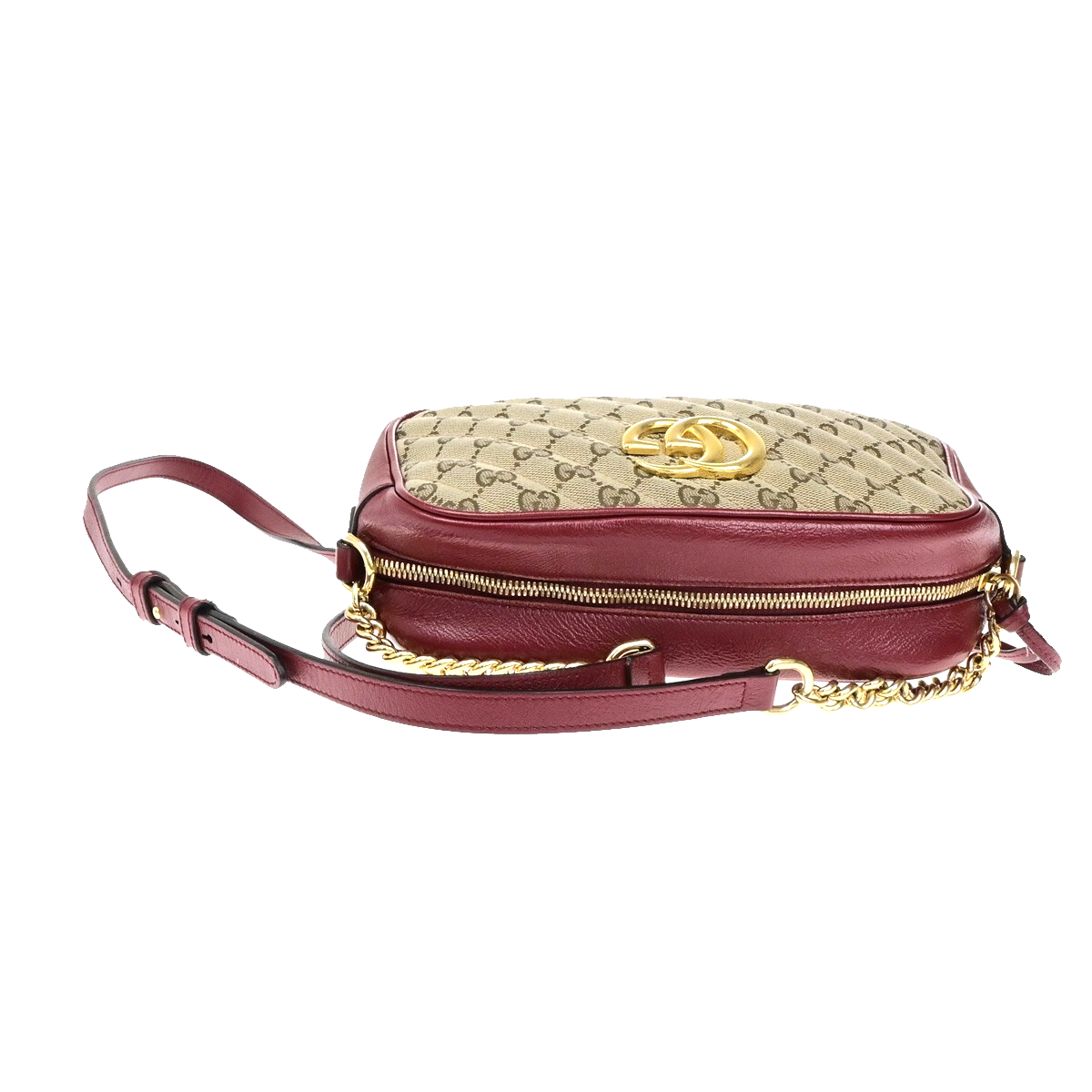 GUCCI Marmont GG Pattern Chain Shoulder Bag Canvas Leather Brown Red 600KB508