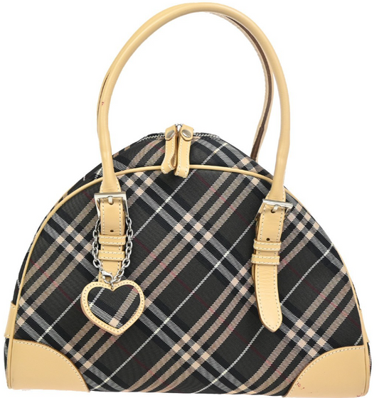 BURBERRY BLUE LABEL Nova Check Tote Bag Heart Charm Canvas Leather Brown 63KC467